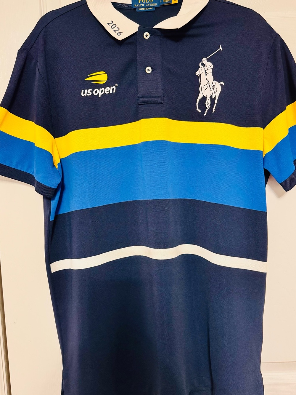 Ralph Lauren Polo Shirt Navy, Blue & Yellow Striped US Open 2026 - EUC